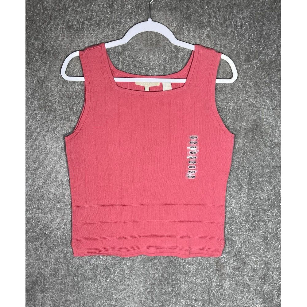 Jeanne Pierre Sage Knit Sleeveless Square Neck Tank Top Womens Sz M Pink New